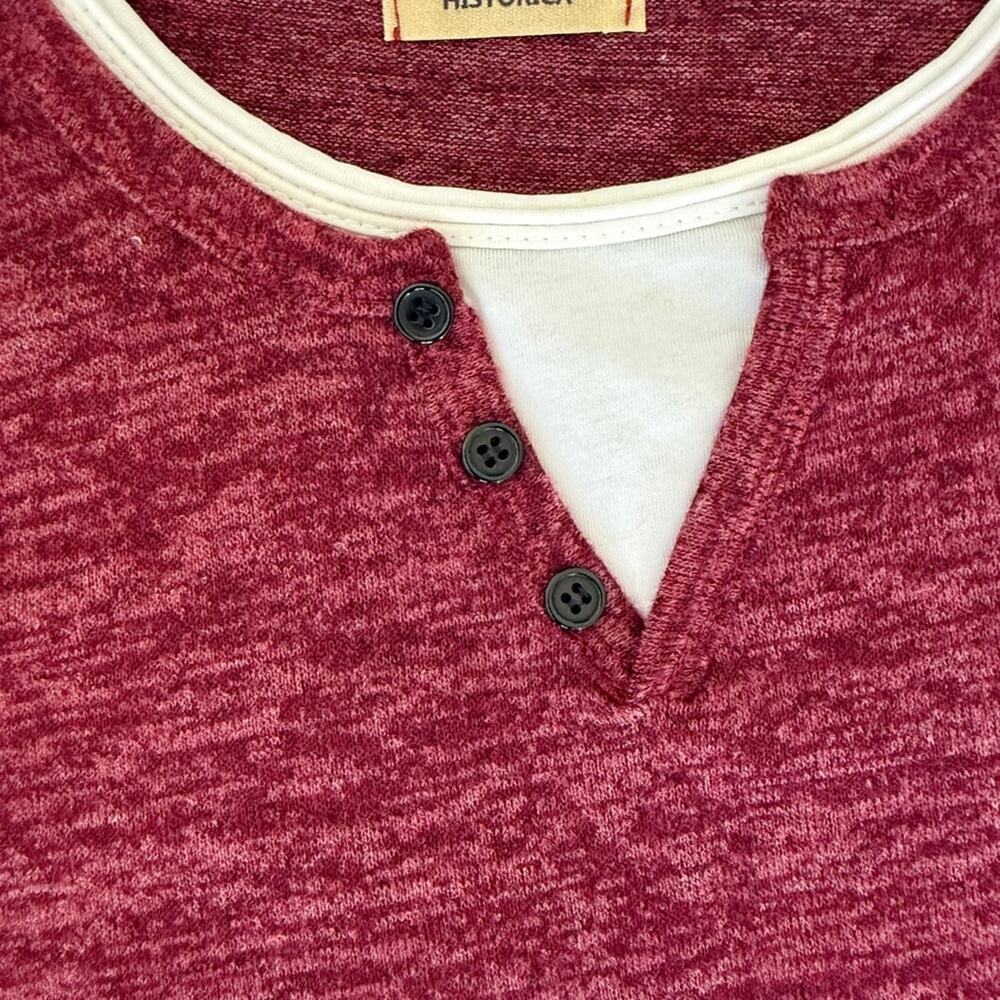 Historica Leonardo da Vinci Maroon White Faux Layer Henley Long Sleeve Shirt L - Picture 9 of 10